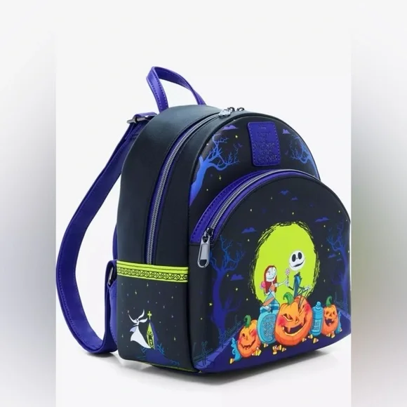 Loungefly The Nightmare Before Christmas Jack & Sally Pumpkins Mini Backpack NWT - Picture 2 of 6